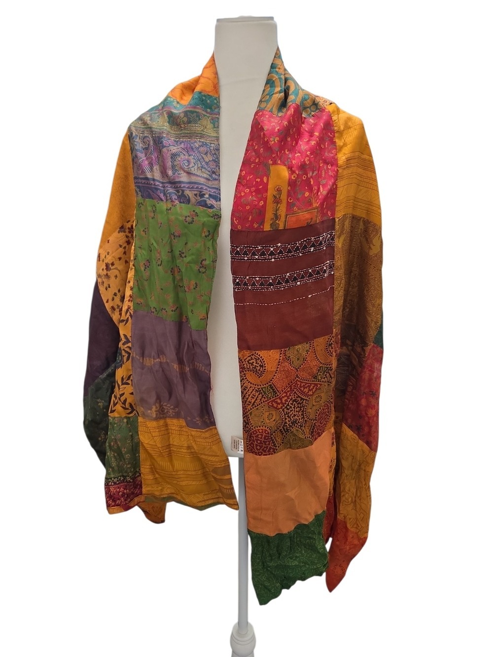 100% Silk Multicolor Patchwork Shawl Cape Wrap Coverup